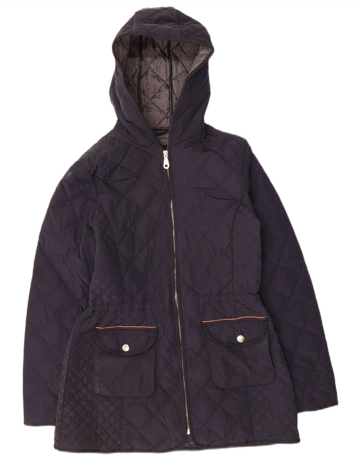 Jaqueta feminina acolchoada com capuz Massimo Dutti UK 12 poliéster azul marinho médio