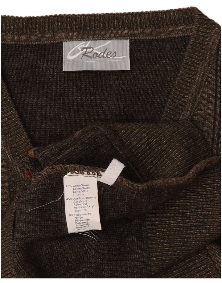 Suéter masculino Rodes com decote em V de lã listrada verde médio