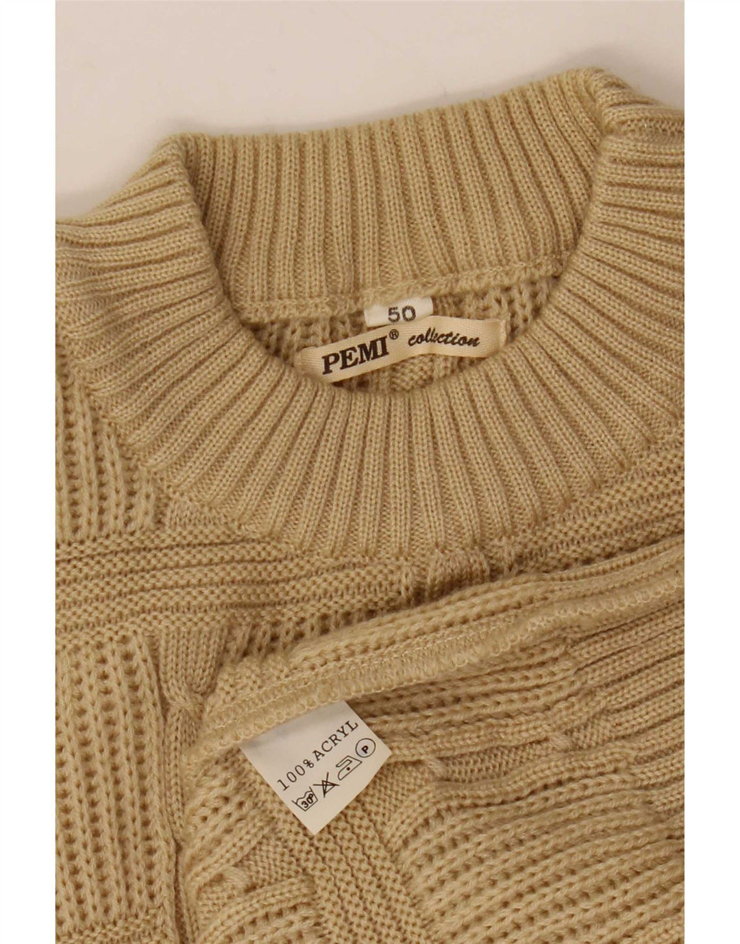 Suéter vintage masculino com gola redonda IT 50 acrílico bege médio