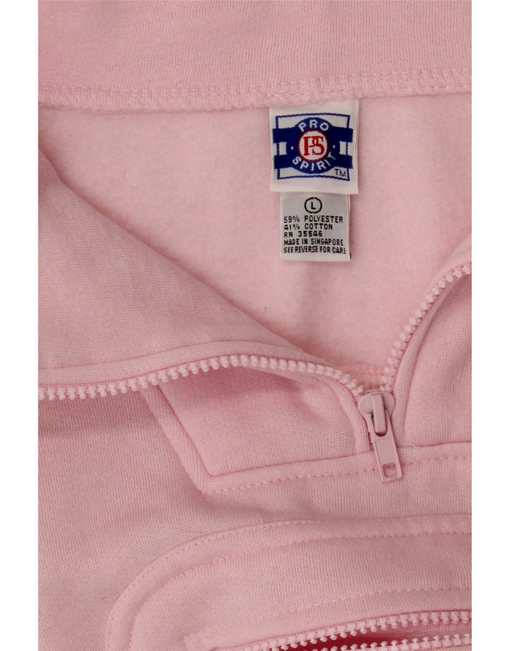 Suéter feminino vintage com zíper e gola grande, tamanho UK 16, rosa grande