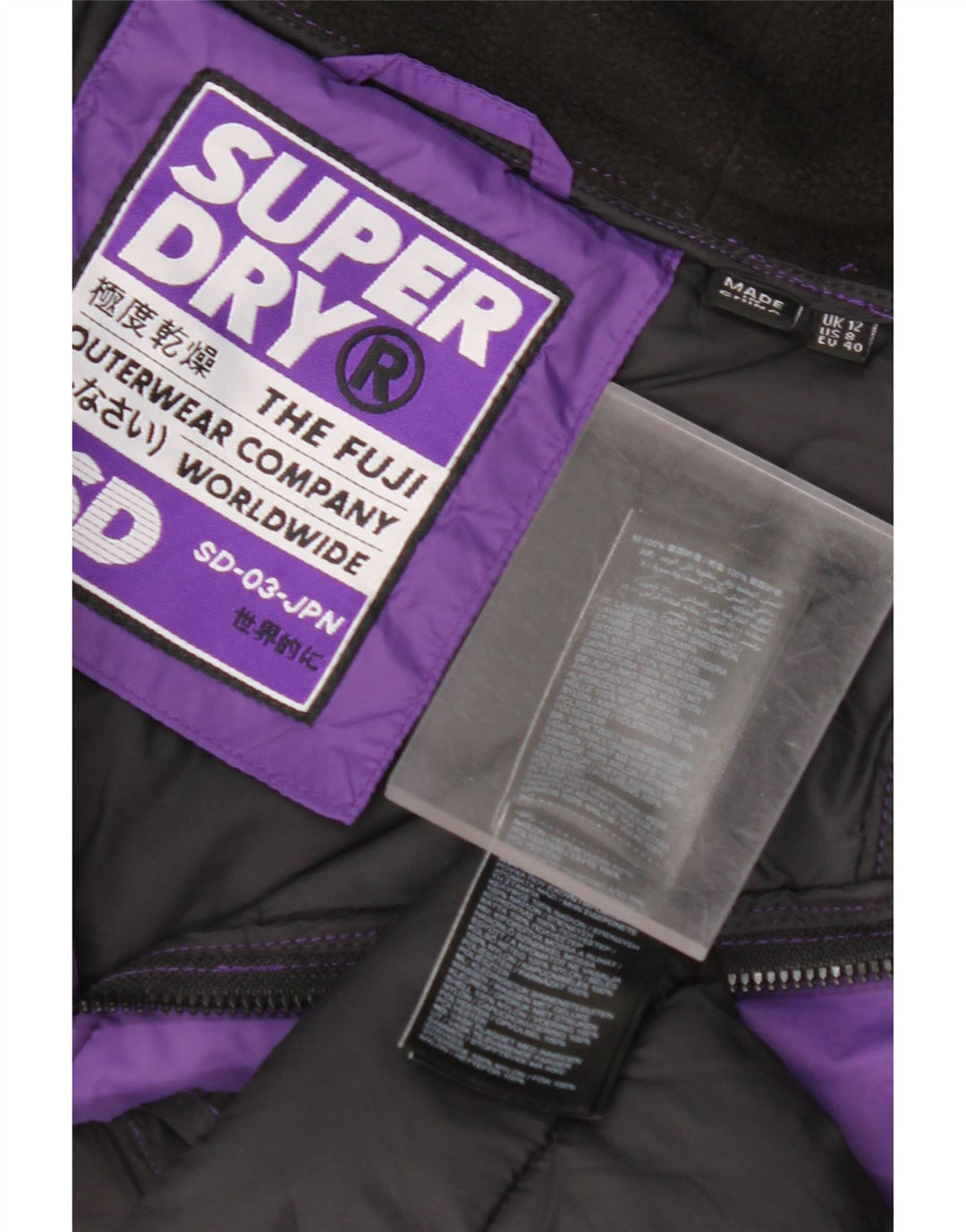 Jaqueta acolchoada com capuz feminina SUPERDRY UK 12 nylon roxo médio