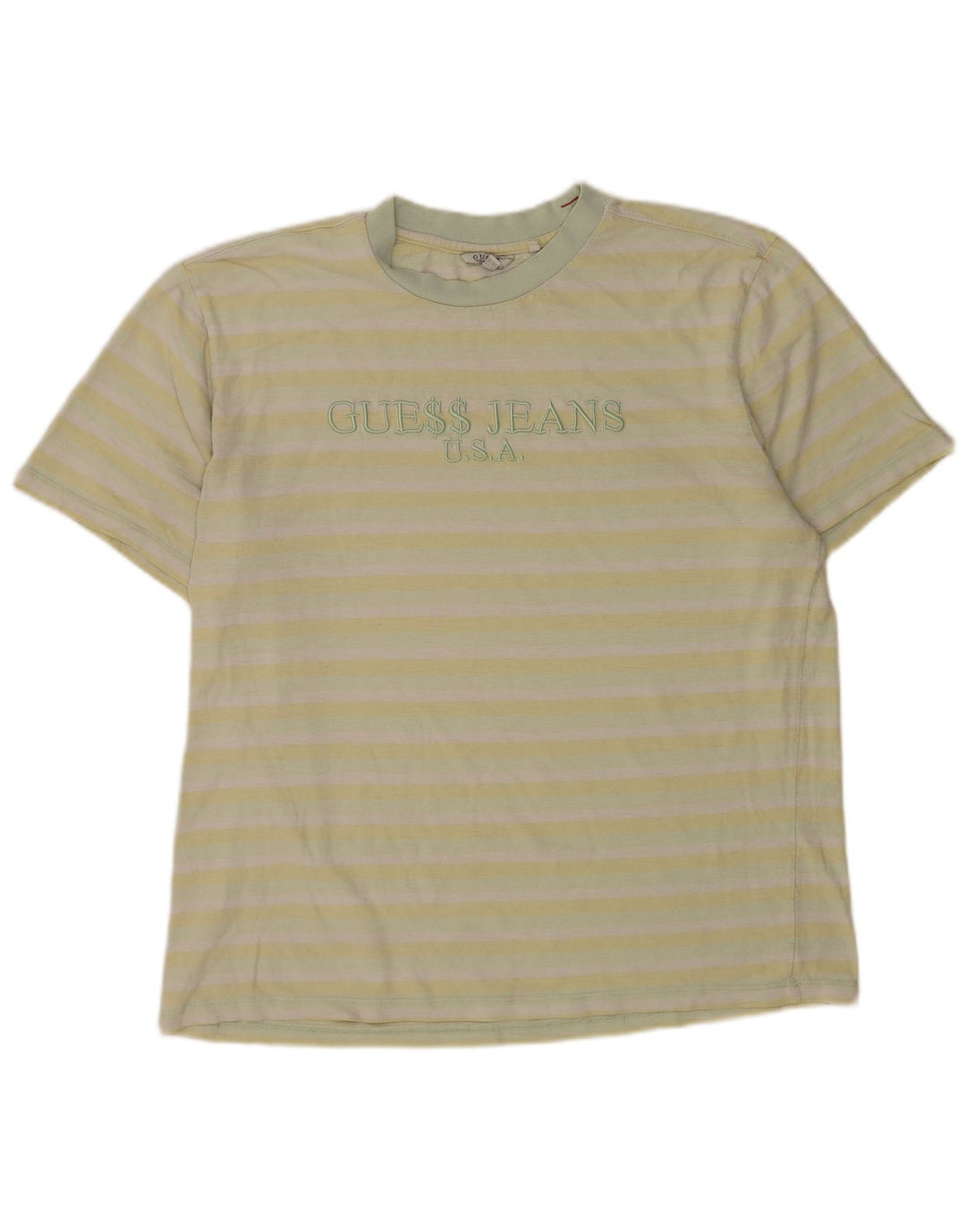 Guess Camiseta masculina gráfica grande listrada amarela