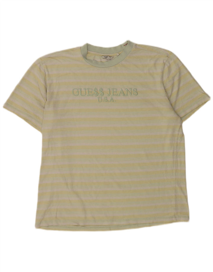 Guess Camiseta masculina gráfica grande listrada amarela