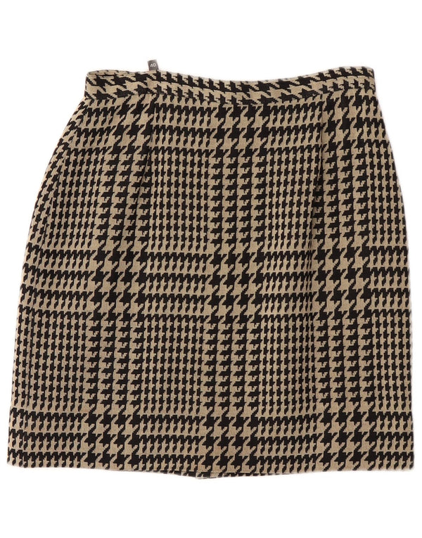 Superior Womens Straight Skirt IT 40 Small W26 Black Houndstooth Viscose