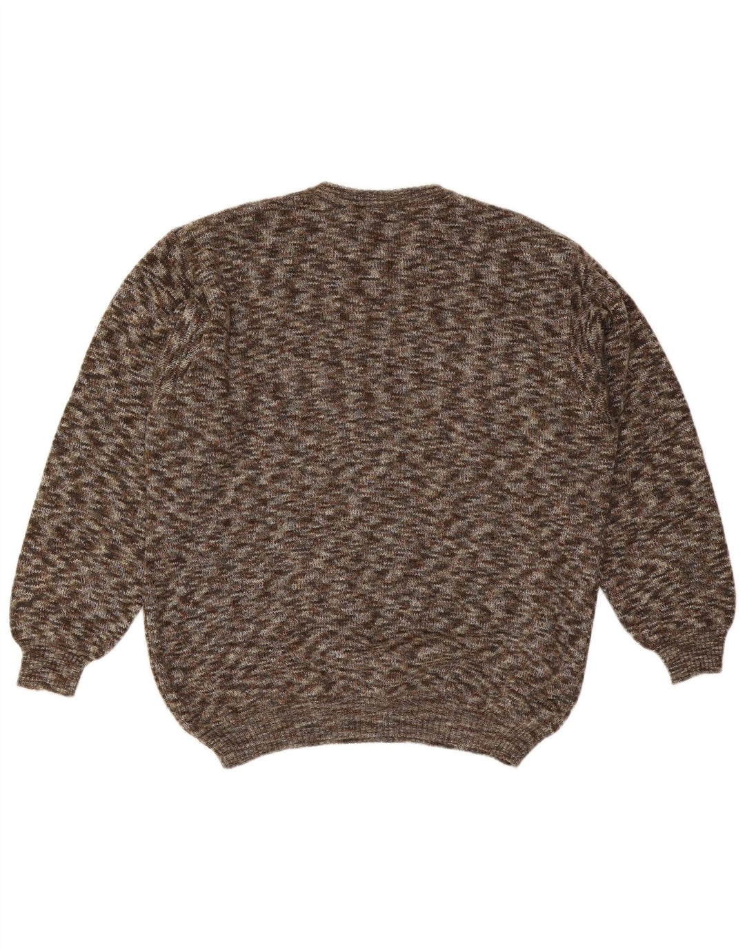 Suéter masculino VINTAGE com decote em V grande lã manchada marrom