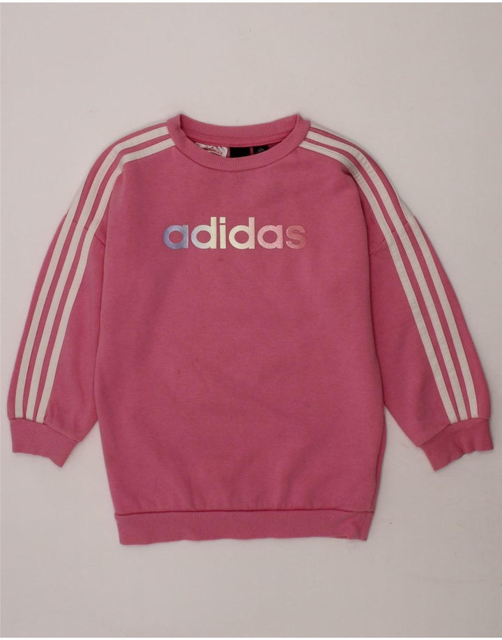 ADIDAS Girls Graphic Sweatshirt Jumper 2-3 Years Pink Cotton Vintage Adidas and Second-Hand Adidas from Messina Hembry 