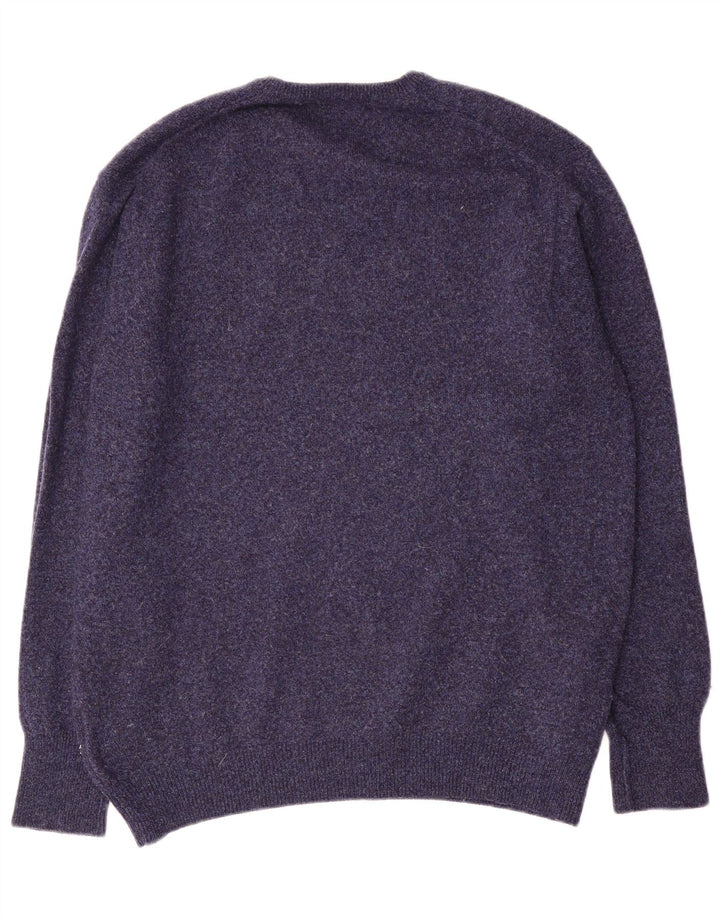 Suéter masculino Marks & Spencer com decote em V, lã manchada azul marinho médio