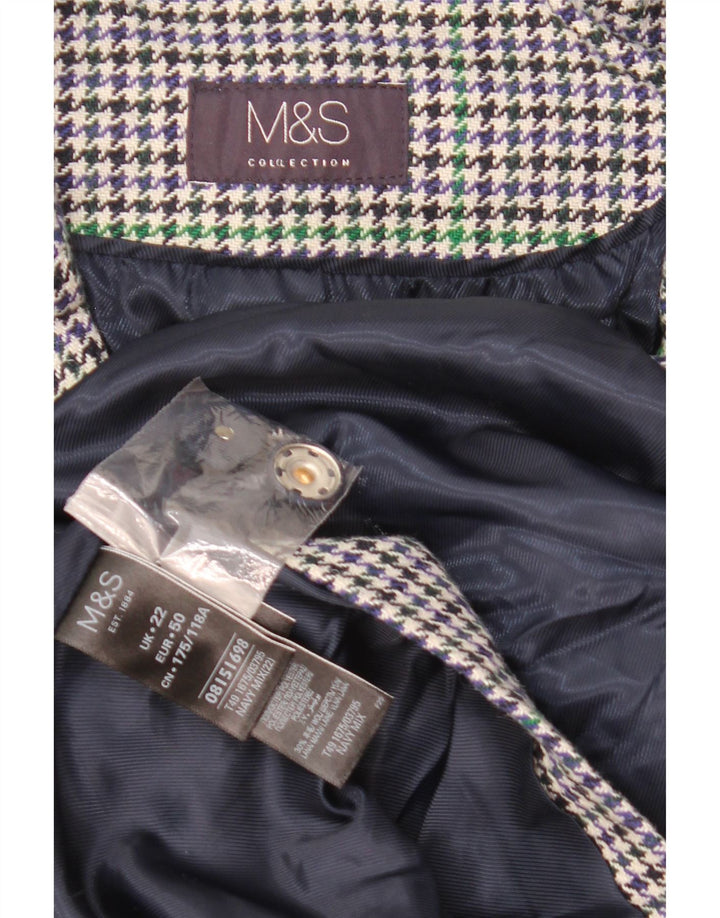 Sobretudo feminino Marks & Spencer UK 22 3XL poliéster azul marinho Houndstooth