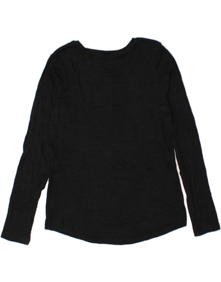 EDDIE BAUER Top feminino manga comprida Reino Unido 16 grande algodão preto