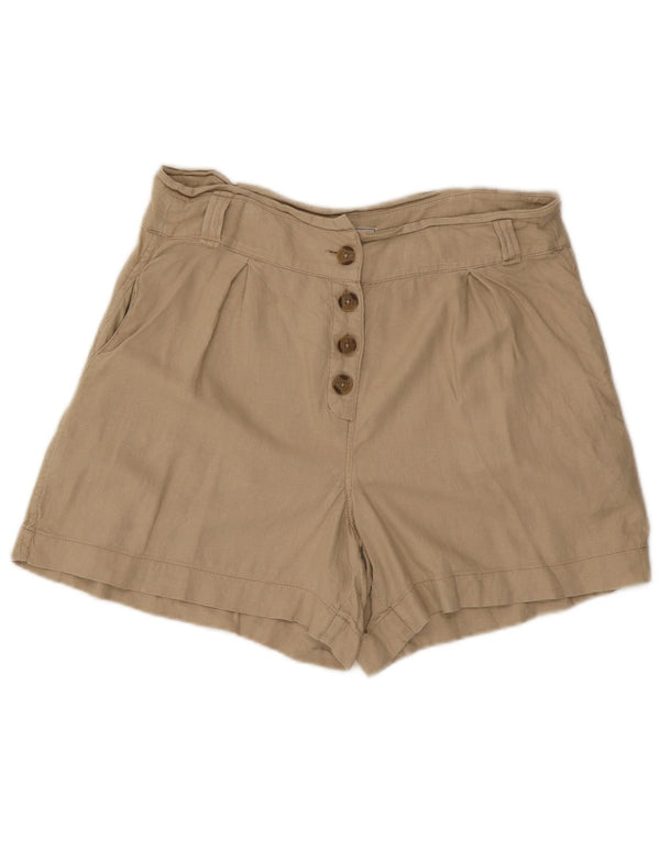 Shorts chino feminino de cintura alta com cintura alta Fat Face Reino Unido 12 médio W34 linho bege