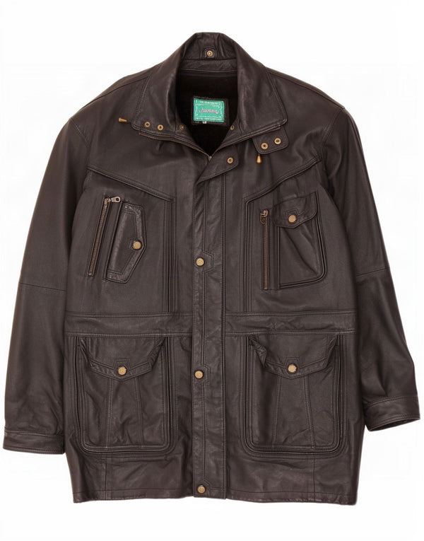 Casaco de couro Sherpa masculino vintage UK 44 2XL preto