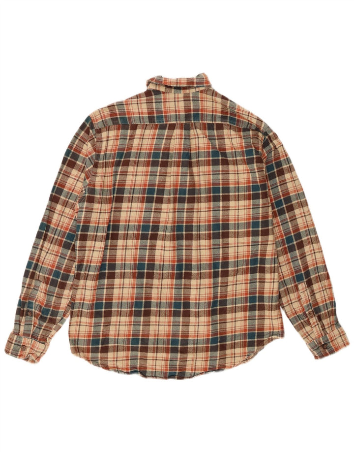 Camisa masculina de flanela Eddie Bauer grande algodão xadrez bege