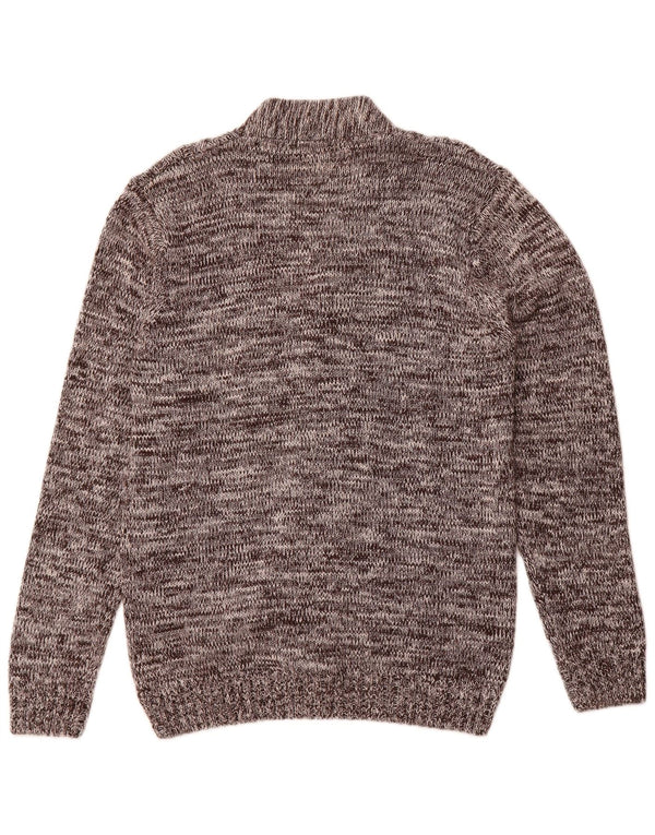 Suéter cardigã masculino vintage grande algodão manchado marrom