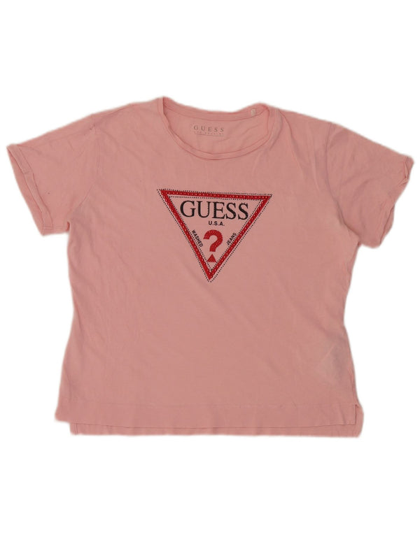 Camiseta feminina grande com estampa Guess Reino Unido 8 algodão rosa pequeno