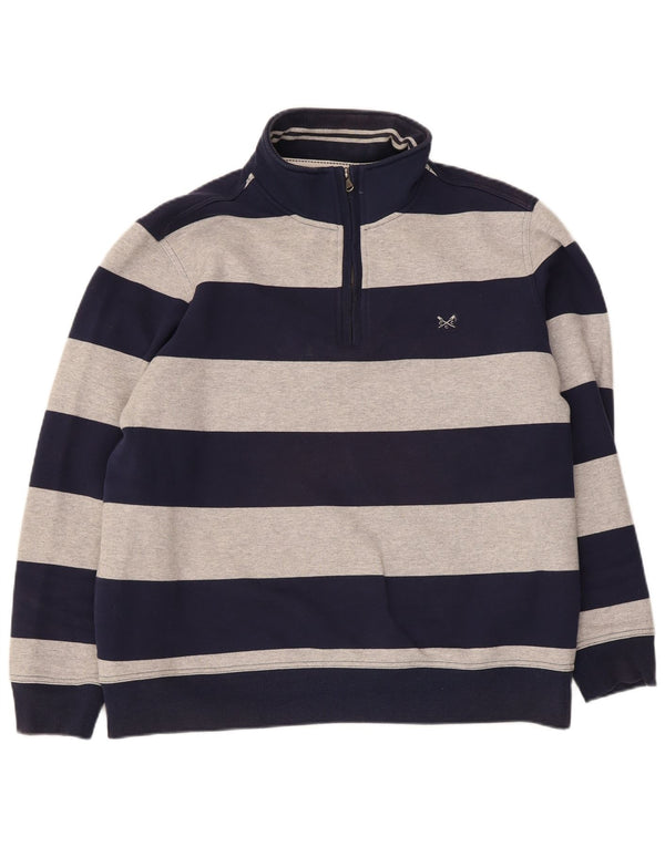Crew Clothing Mens Zip Neck Moletom Jumper 2XL Azul Marinho Listrado Algodão
