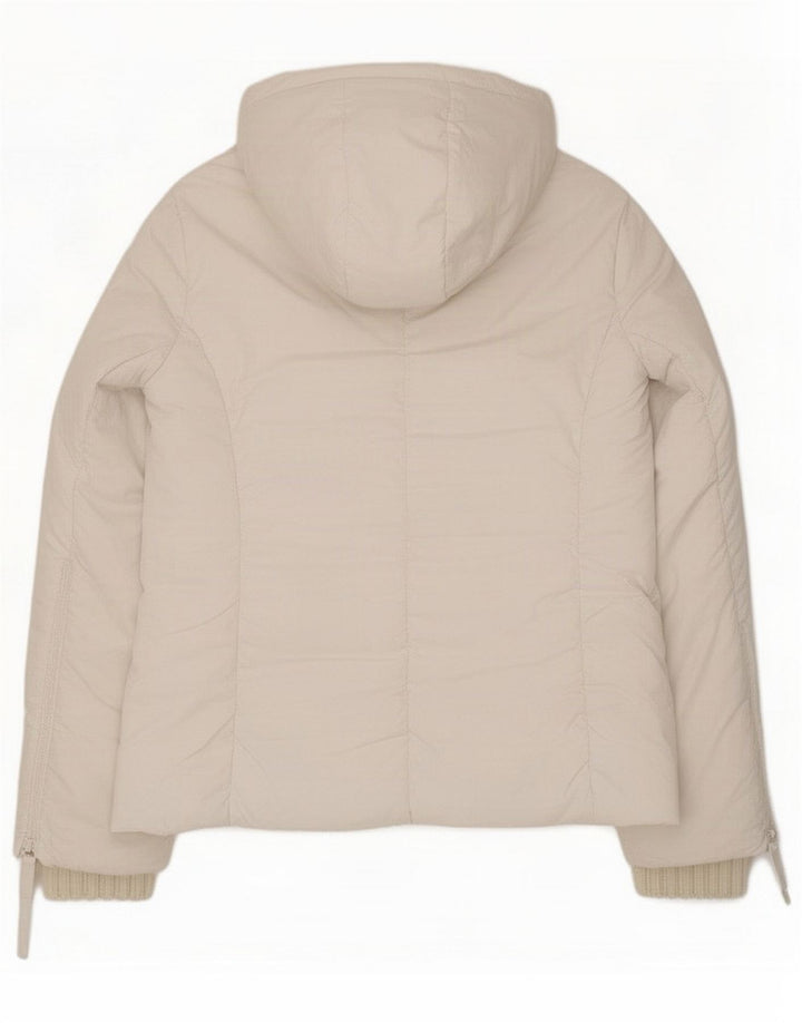 Zara Jaqueta feminina acolchoada com capuz UK 14 Poliéster branco médio