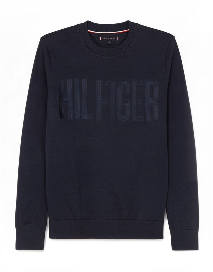 Tommy Hilfiger Suéter masculino com gola redonda gráfica médio azul marinho