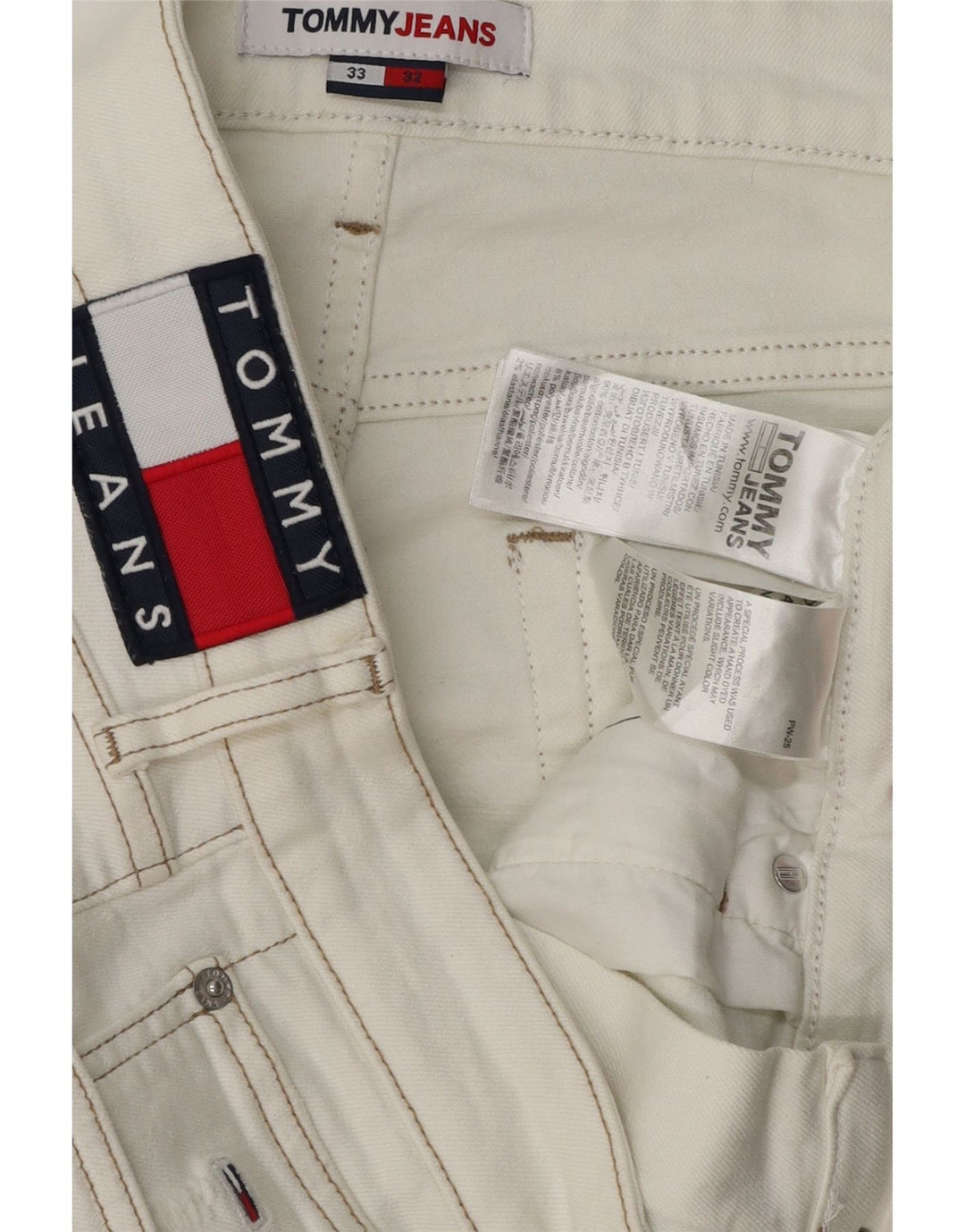 Calça jeans feminina TOMMY HILFIGER desgastada W33 L24 algodão branco