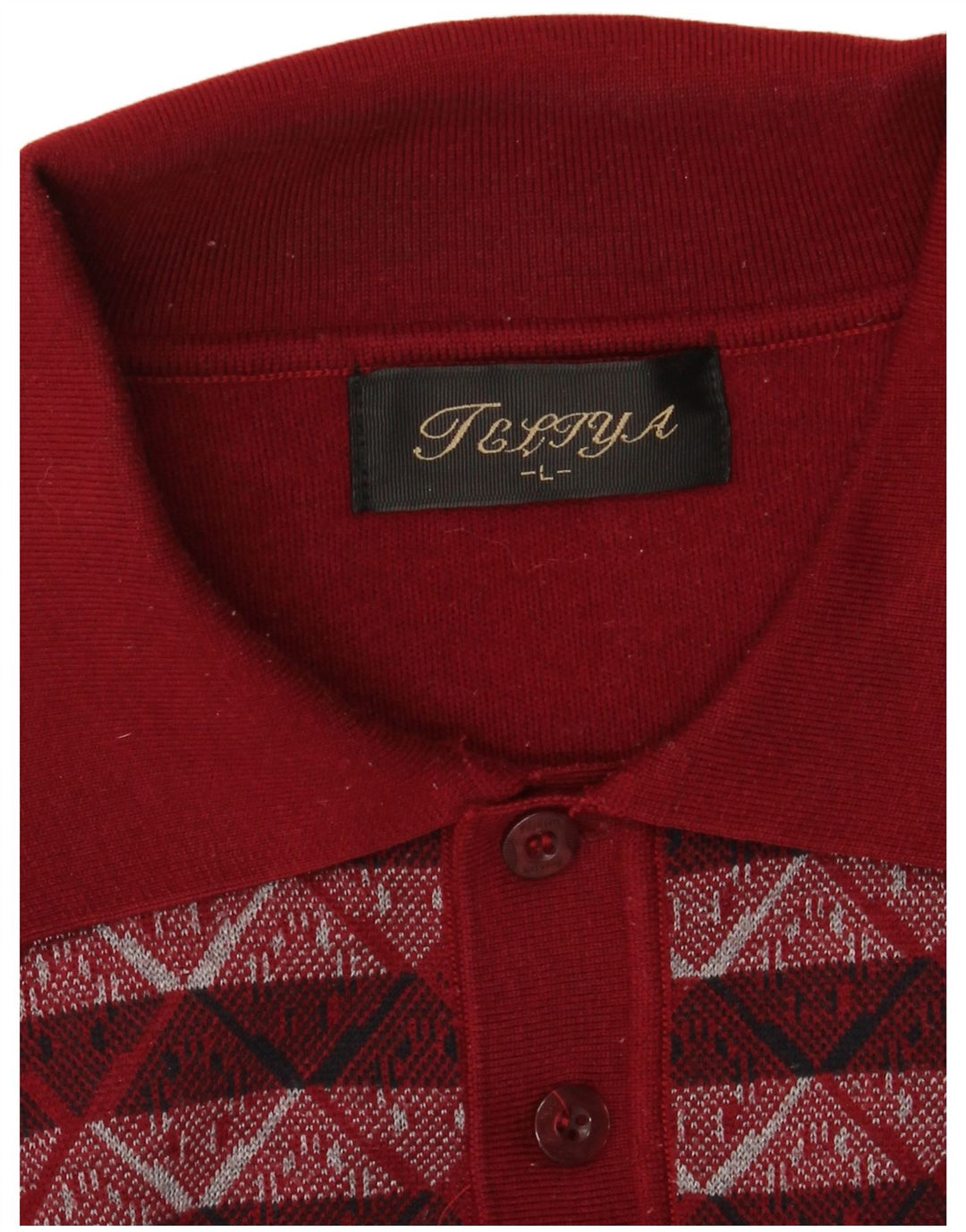 Suéter masculino VINTAGE com gola polo grande geométrico borgonha