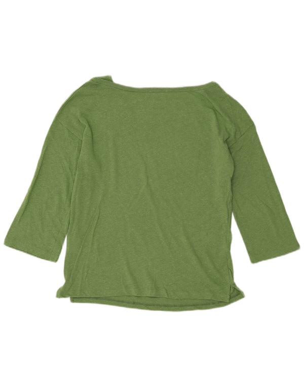 Top cropped feminino BENETTON manga 3/4 Reino Unido 12 algodão manchado verde médio