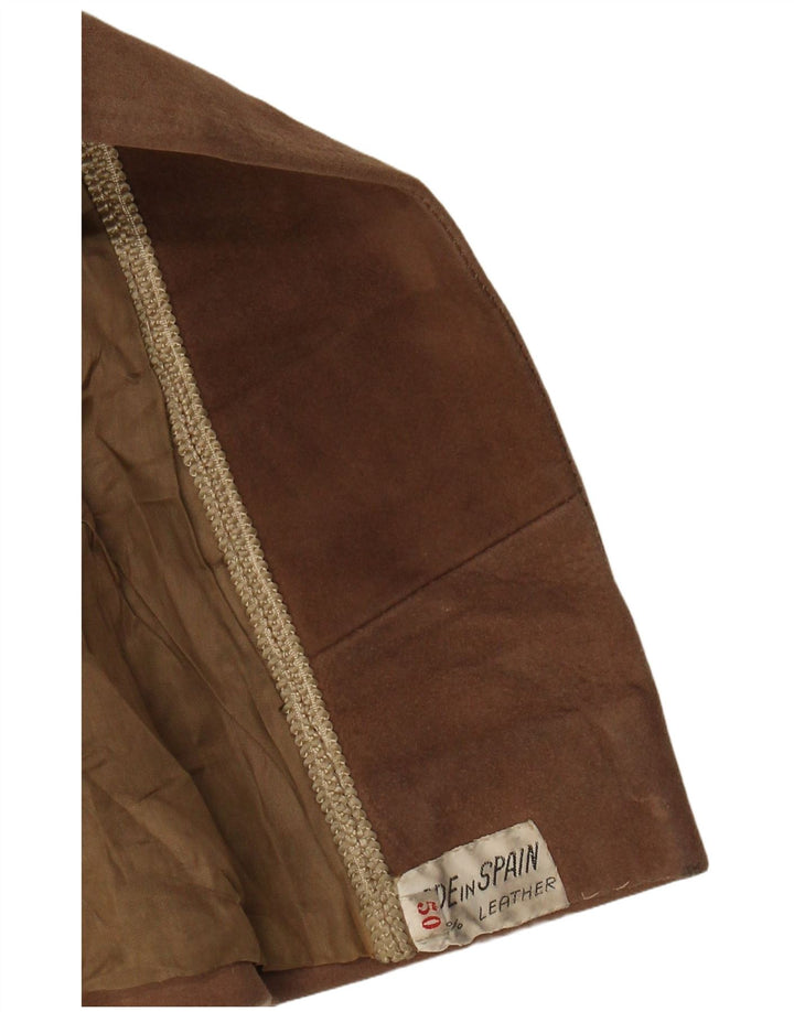 Casaco feminino VINTAGE de camurça com peito duplo UE 50 3XL couro marrom