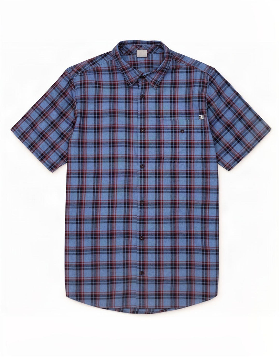 Camisa masculina de manga curta DC grande algodão xadrez azul