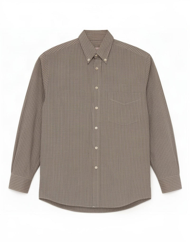 Camisa masculina Stefanel grande algodão xadrez bege