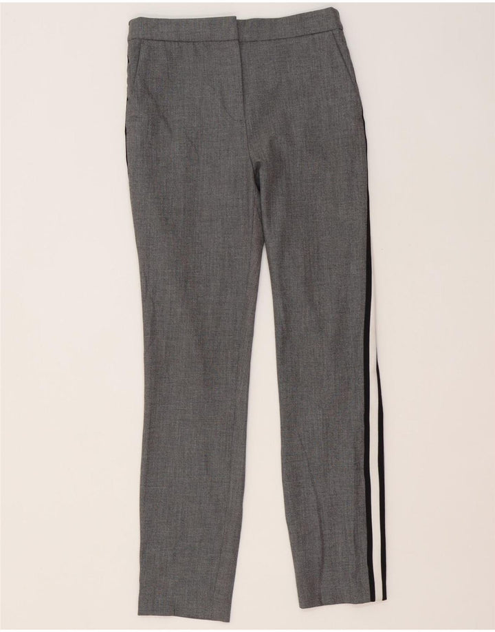 Zara Calça Chino Feminina Slim Pequena W26 L27 Poliéster Listrado Cinza