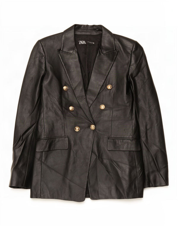 Jaqueta blazer feminina Zara com peito duplo de couro sintético Reino Unido 6 XS preta