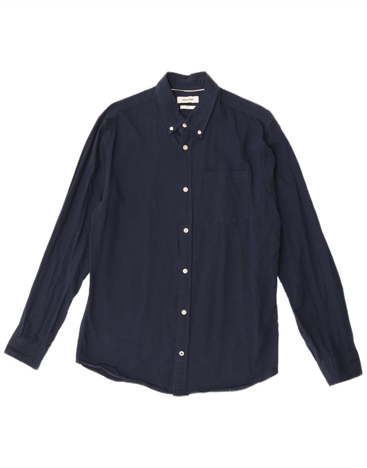 Camisa masculina Slim Fit Jack & Jones de algodão azul marinho médio
