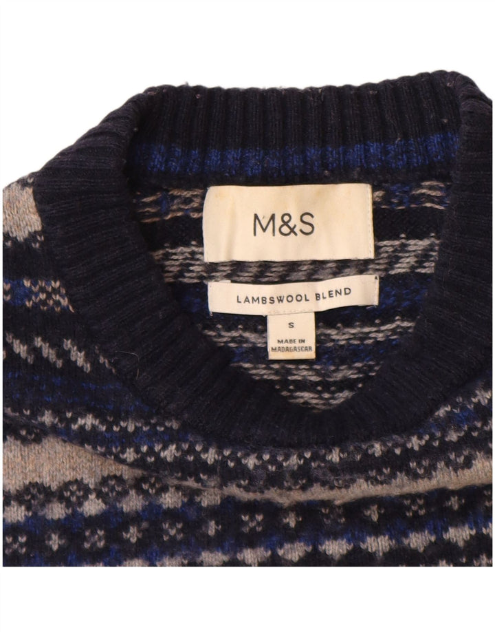 Suéter masculino Marks & Spencer com gola redonda, pequeno listrado azul marinho