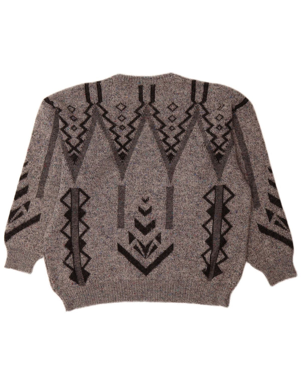 Kapart Mens Crew Neck Jumper Sweater IT 56 2XL Grey Geometric Wool