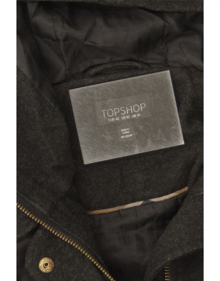 Jaqueta acolchoada com capuz feminina Topshop UK 14 grande poliéster preto