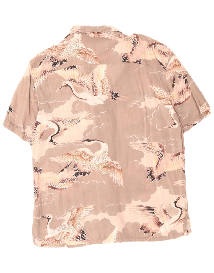 Camisa masculina de manga curta All Saints cinza médio com estampa animal viscose pássaro