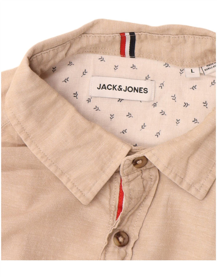 Camisa masculina Jack & Jones grande algodão bege