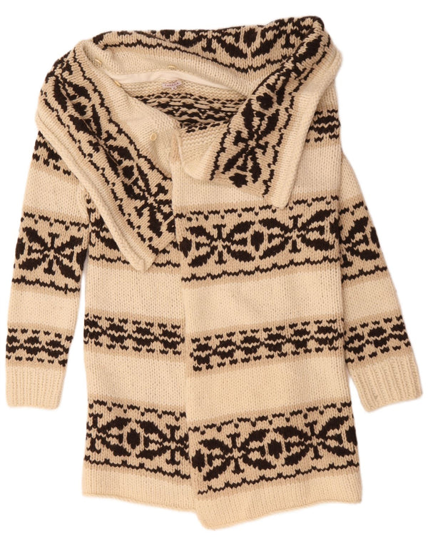 Suéter cardigã feminino Parosh Longline Reino Unido 14 Médio Off White Fair Isle