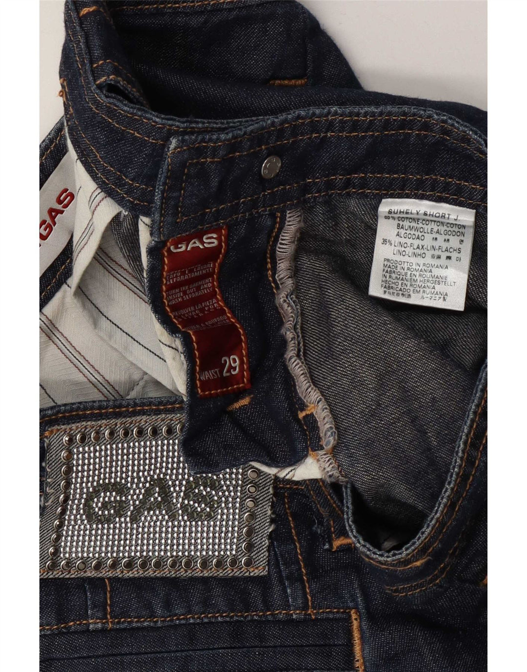 Shorts jeans feminino Gas W29 médio algodão azul marinho