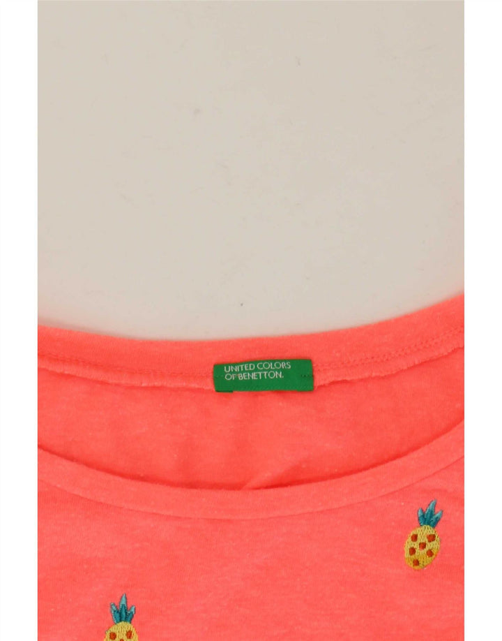 Camiseta feminina gráfica Benetton UK 14 rosa médio