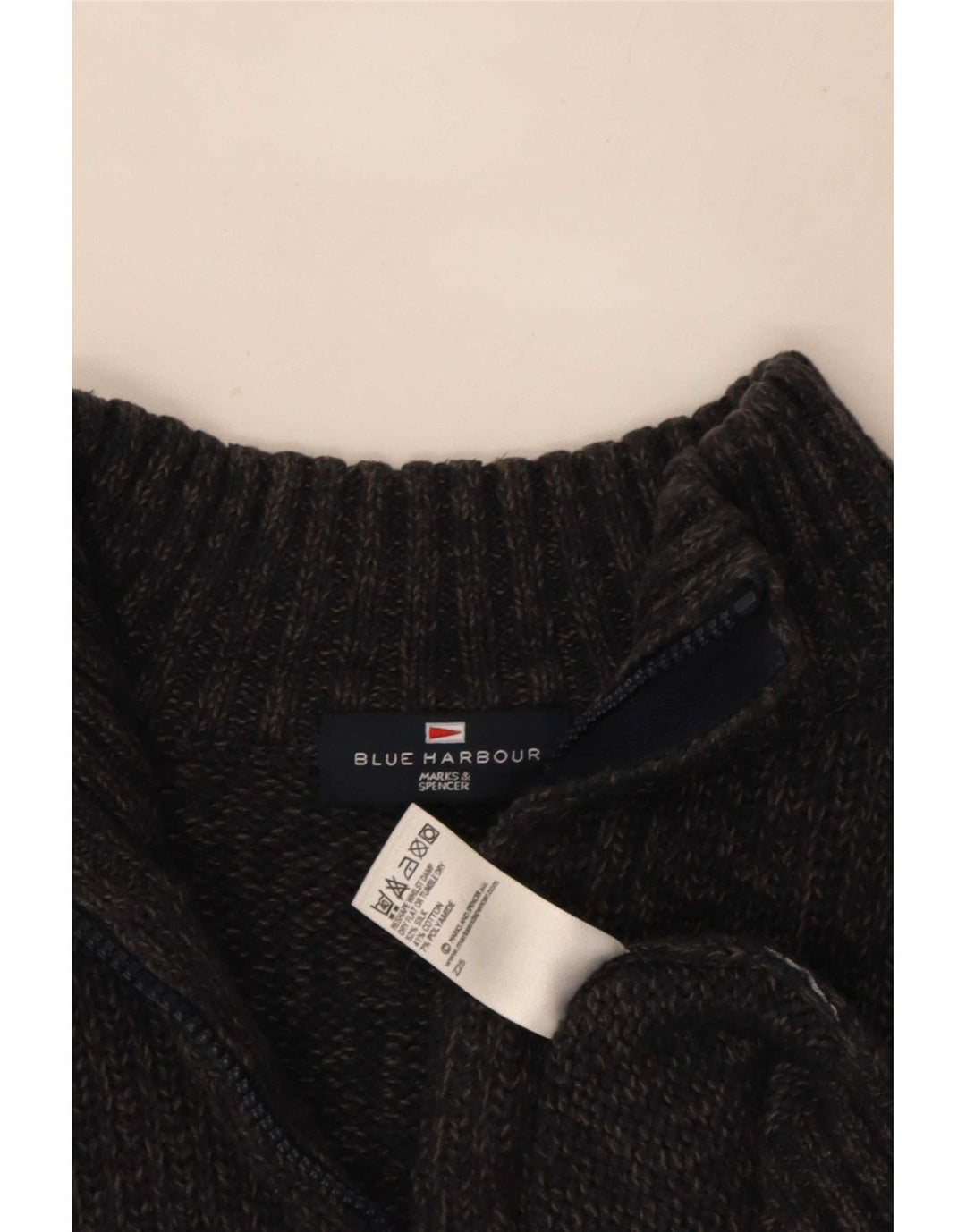 Suéter masculino Marks & Spencer Blue Harbor com zíper e gola em seda cinza médio
