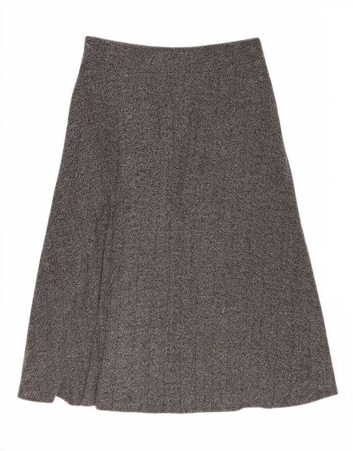 Saia feminina Zara Midi A-Line grande W32 espinha de peixe cinza