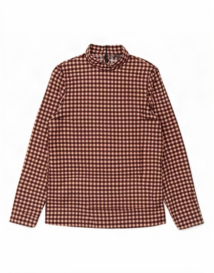 Blusa feminina de manga comprida Cos UK 12 algodão guingão marrom médio