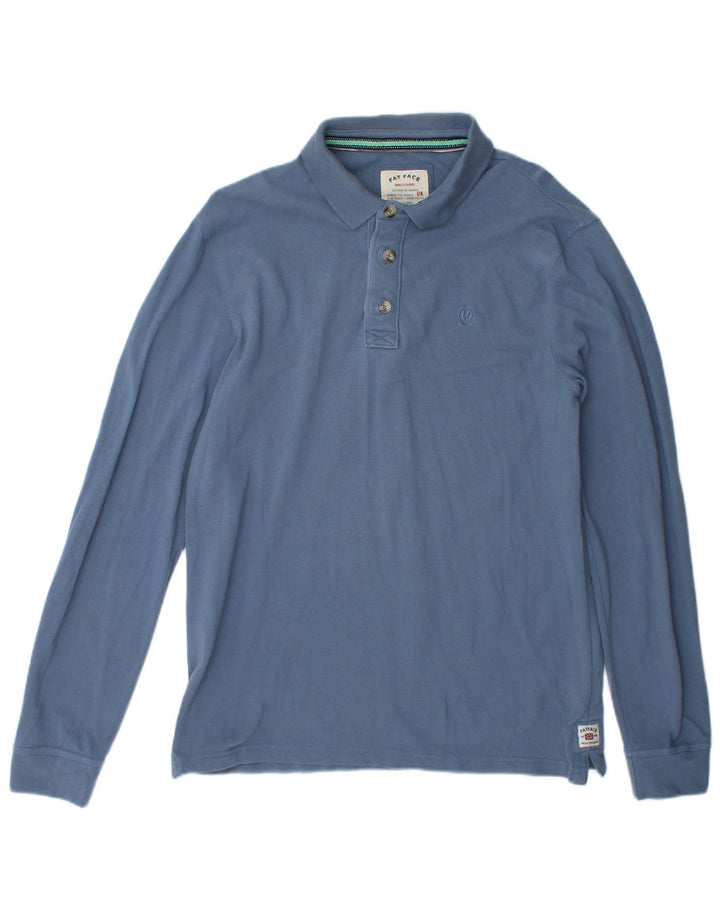 Camisa polo masculina de manga comprida Fat Face algodão azul médio