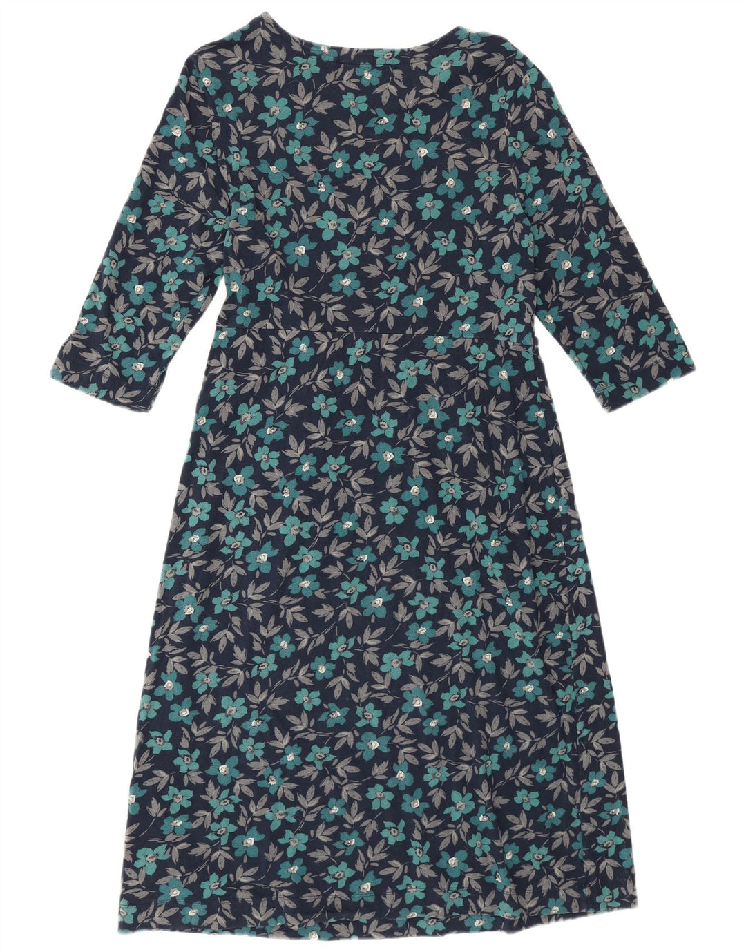 SEASALT CORNWALL Vestido feminino evasê UK 14 médio azul marinho floral