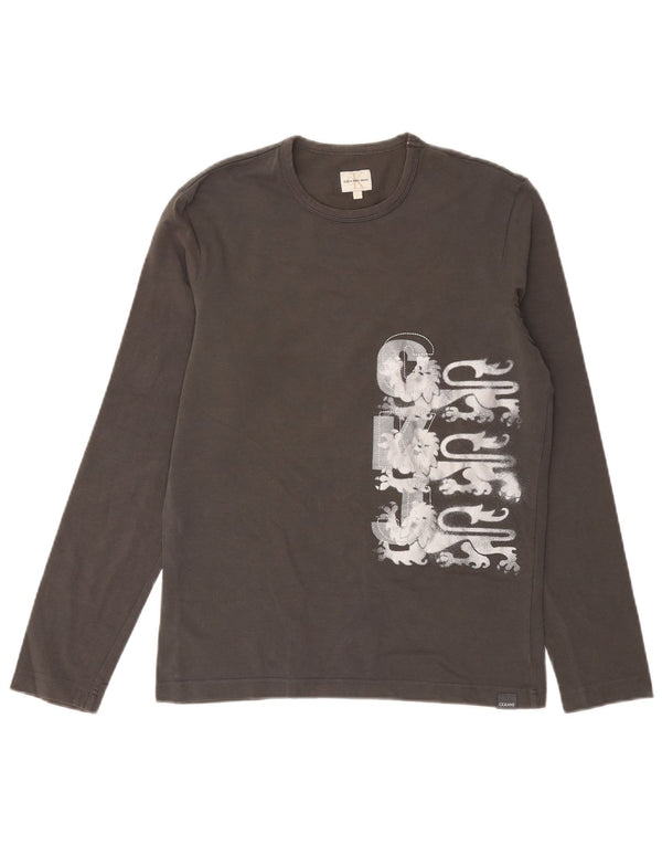 Calvin Klein Jeans masculino gráfico top manga comprida grande algodão cinza