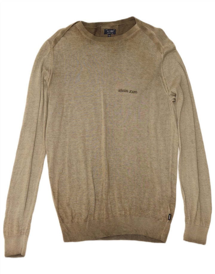 ARMANI JEANS Suéter masculino com gola canoa 2XL algodão cáqui