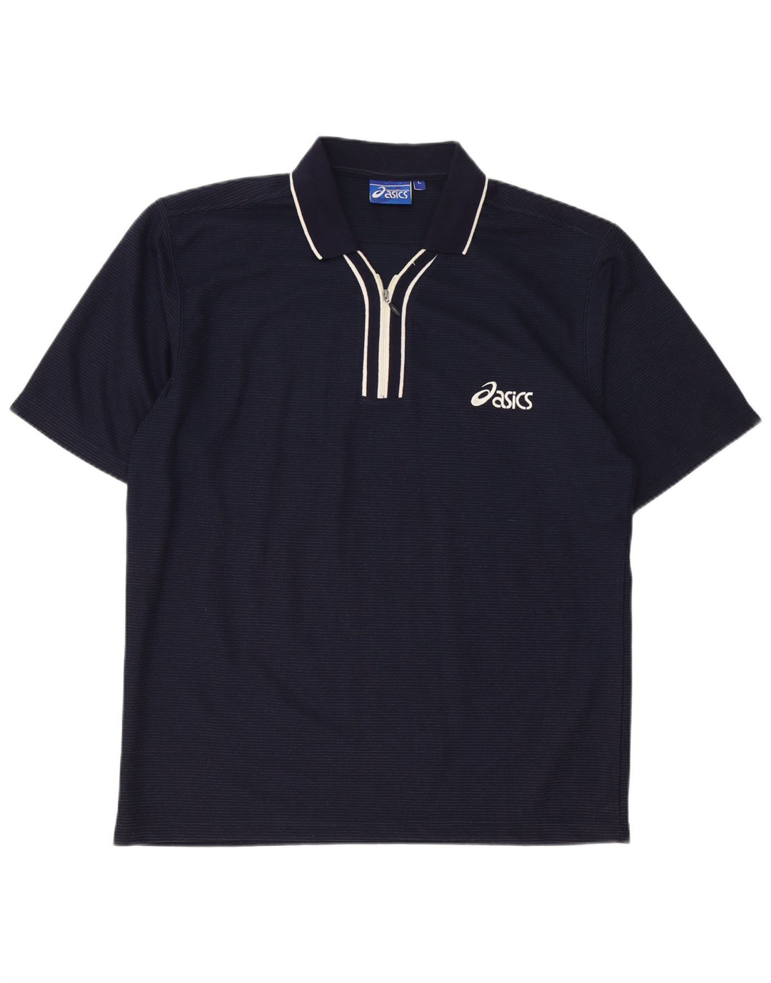 Camisa polo masculina ASICS grande algodão listrado azul marinho