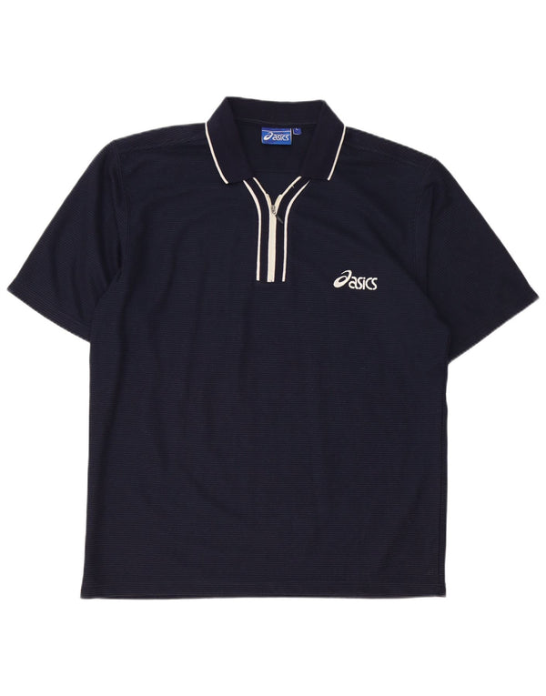 Camisa polo masculina ASICS grande algodão listrado azul marinho