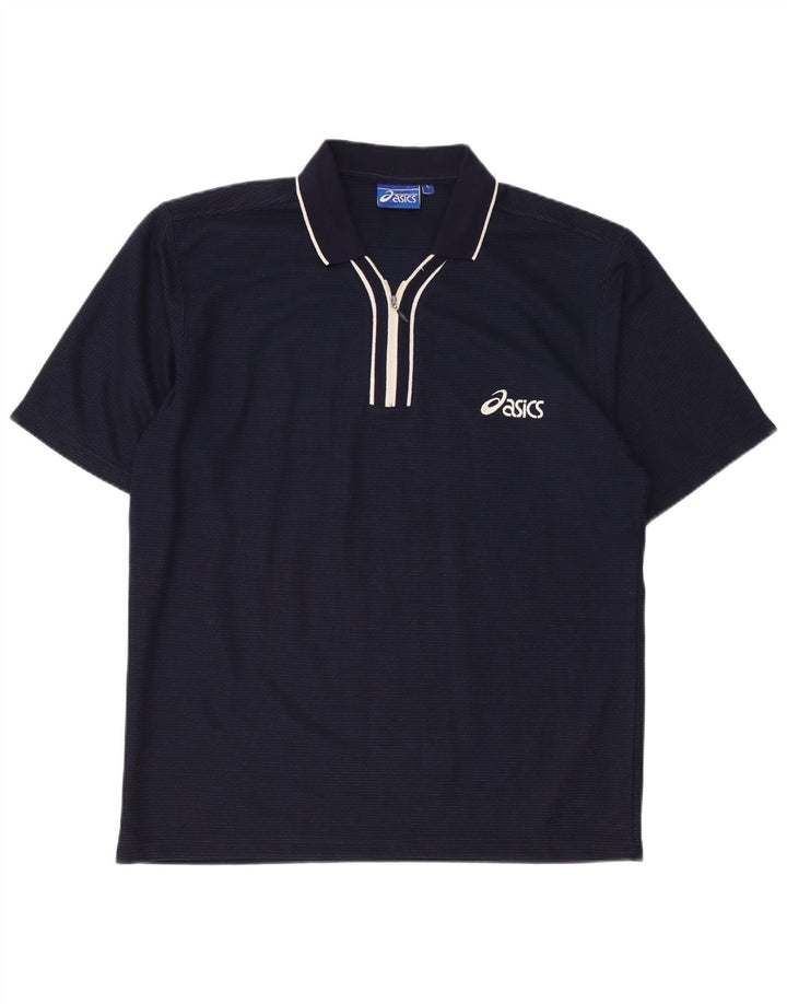 Camisa polo masculina ASICS grande algodão listrado azul marinho