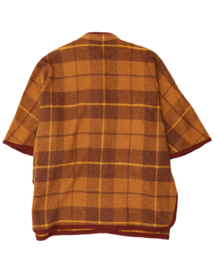 Casaco poncho feminino vintage solto tamanho único xadrez marrom