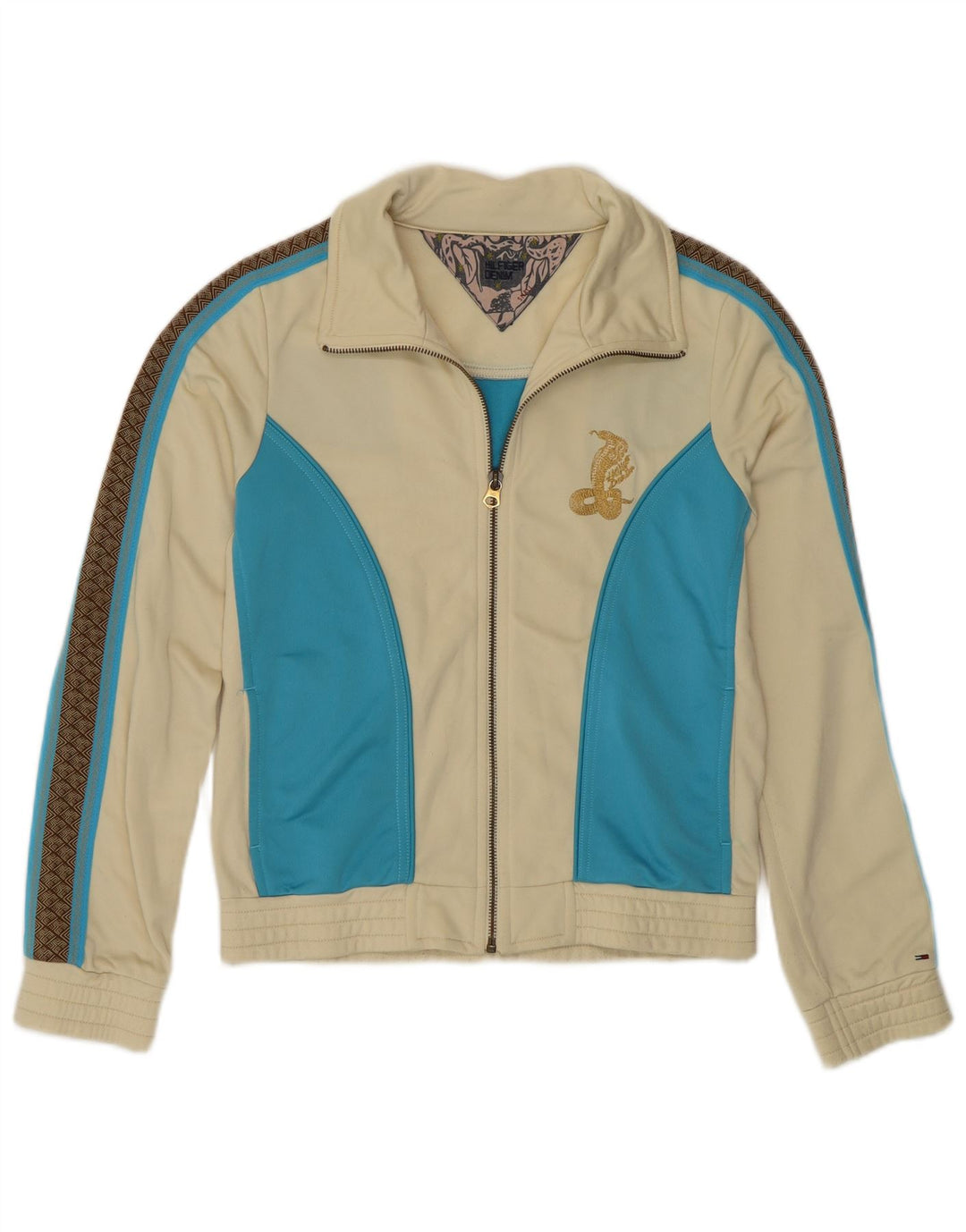 TOMMY HILFIGER Jaqueta feminina de treino UK 10 Small Bege Colourblock